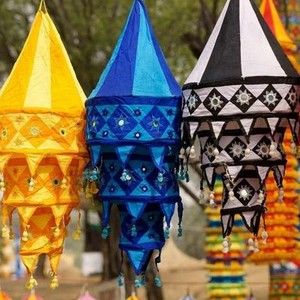Lanternes bohèmes en tissu faites à la main, colorées, en forme de diamant, décorations suspendues pour mariage, fête, intérieur et extérieur - Product Image 5