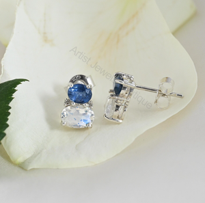<b>Blue</b> Sapphire Moonstone <b>Earrings</b> Natural Sapphire <b>Stud</b> <b>Earrings</b> Rainbow Moonstone Diamond <b>Earrings</b> Gemstone Wholesale Customised - Product Image 1