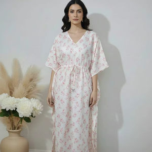 Vestido Kaftan Maxi de Playa 100% Algodón, Talla Grande para Mujer, para Todas las Temporadas - Verano - Product Image 1