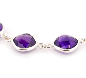 Handcrafted Genuine Amethyst <b>Gemstone</b> <b>Bracelet</b> in 925 Sterling Silver Cushion Cut Purple Stone Jewelry With Adjustable Linkchain - Product Image 6