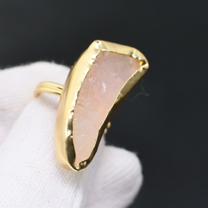 18K Gold Plated Natural <b>Rose</b> <b>Quartz</b> Gemstone Handmade Chunky Adjustable Cocktail <b>Ring</b> Fashion Jewelry - Product Image 1