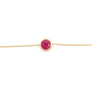 Pulsera Minimalista de Oro Amarillo Real de 14K con una Sola Piedra de Rubí Fino, Diseño Clásico Delicado, Regalo de Graduación, Joyería al por Mayor - Product Image 3