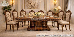 Juego de Muebles de Comedor de Lujo Estilo Castillo, Sillas de Comedor con Hoja de Oro, Juego de Comedor de Madera para 8 Personas, Último Modelo, Venta al Por Mayor, EE. UU. - Product Image 2