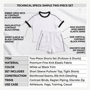 Women's <b>White</b> <b>2</b>-<b>Piece</b> Sports <b>Set</b> Short Sleeve Crew Neck Knitted Breathable Regular Fit Above Knee Shorts Sporty Style Spring - Product Image 4