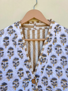 Veste courte matelassée en coton indien blanc fait à la main Manteau de style kimono Vêtements pour femmes Manteau réversible matelassé - Product Image 3