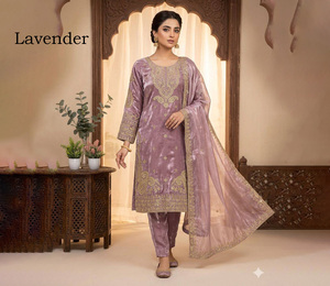 Ensemble haut-bas-dupatta pour fêtes et festivals, avec travail de fils et de paillettes, costume Salwar pour femmes, bleu ciel, vêtements traditionnels indiens - Product Image 1