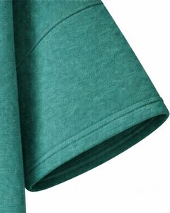 Sudadera con Capucha Verde Azulado de Manga Corta para Hombre, Casual, Ligera, de Verano, Estilo Urbano, Mezcla de Algodón, con Bolsillo Canguro - Product Image 5
