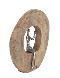 Sculpture murale circulaire en bois faite à la main avec décorations artistiques en métal pour salon, design moderne - Product Image 1