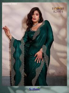 Premium Quality Party Wear Fancy Trending Velvet Satin <b>Saree</b>-<b>Blouse</b> Collection with Cutdana & Zarkan work Supplier from Surat - Product Image 6