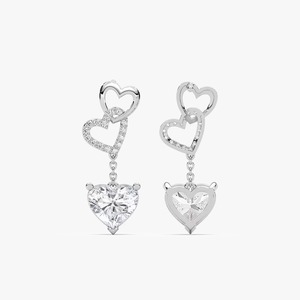 2.8CTW Heart & Round Lab Grown <b>Diamond</b> Chain <b>Dangle</b> Drop <b>Earrings</b> with Multiple Stones in 10/14/18KT Gold Trendy Design - Product Image 2
