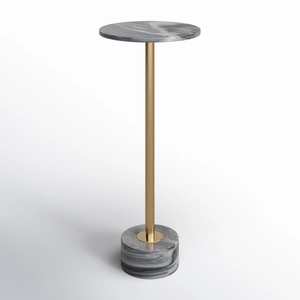 Mesa de Centro Moderna con Pedestal de Mármol y Base Dorada Elegante, Superficie Redonda Compacta, para Salas de Estar y Bares - Product Image 5