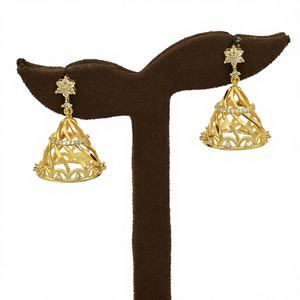 Pendientes Colgantes de Oro Laminado de 14K, 18K, 24K al por Mayor, Pendientes Jhumka de Estilo Indio de Moda, Pendientes Jhumka de Tendencia - Product Image 3