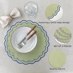 Set di 4 tovagliette in lino e cotone con ricamo floreale a festoni, 38 cm, tessuto con trama in lino naturale, lavabili in lavatrice - Product Image 4