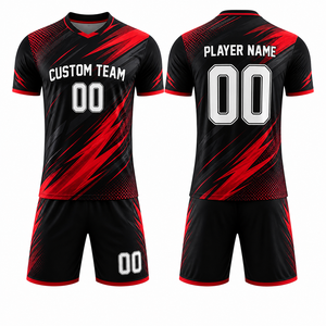 Nouveau Maillot de Foot Personnalisé 2026 Noir Rouge Sublimé Manches Courtes Séchage Rapide Unisexe Adulte Col en V Élastique Été 100% - Product Image 6