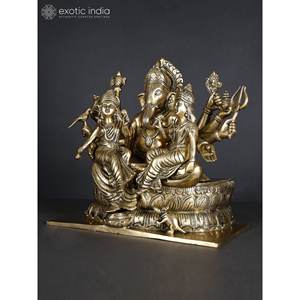 รูปปั้นพระพิฆเนศทองเหลืองละเอียดขนาด13นิ้ววางบนประติมากรรมดอกบัว - Product Image 2