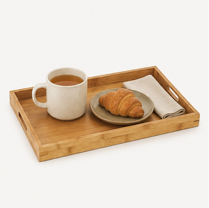 Eco-Friendly Natural Bamboo Serving <b>Tray</b> With Handles Large Rectangular Wooden <b>Breakfast</b> Platter For Coffee Table Ottoman Decor - Product Image 2