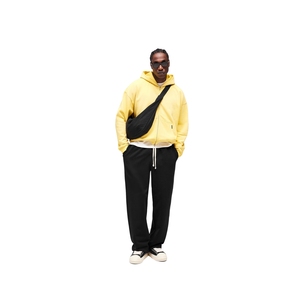 Blouson polaire jaune court zippé pour homme avec capuche à cordon de serrage style streetwear – Vente en gros - Product Image 2