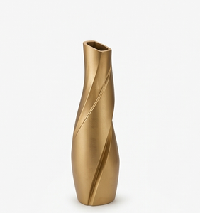 Vase à fleurs en métal doré de style nordique minimaliste, surface spirale sculptée artisanale, pièce maîtresse pour la décoration intérieure moderne, fournisseur - Product Image 1