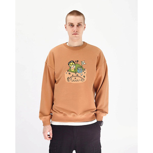 Sweat-shirt ample à col rond pour hommes, imprimé de dessins animés, manches longues, haut décontracté marron - Product Image 4