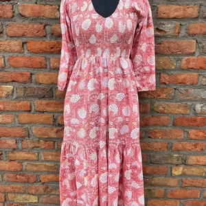 Hand <b>Block</b> <b>Printed</b> 100% Cotton Indian Dress Floral Tunics and Long Gown Embroidered Casual Maxi Style Dress For Women - Product Image 1