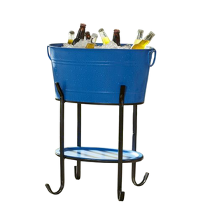 Cubo de hielo ovalado grande de acero galvanizado con soporte y asas, enfriador de bebidas para vino, cerveza y champán al mejor precio - Product Image 1