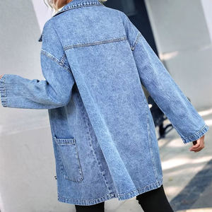 Chaqueta de mezclilla de manga larga de alta calidad, estilo camisa, lavada, oversize, para mujer - Product Image 4