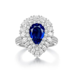 Bague de cocktail de luxe pour femme en argent 925 avec saphir, diamant taille poire, sertissage pavé, motif floral, bijoux de fiançailles - Product Image 1