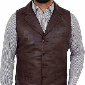 Chaleco de Cuero para Hombre, Nuevo Diseño, Color Sólido, Corte Ajustado, Chaleco de Cuero Vacuno, Ropa Exterior, Estilo Urbano - Product Image 1