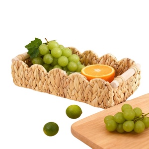 Eco Friendly Woven Organizer with Scalloped Lid and Wooden Handles, Wholesale Natural Decorative <b>Baskets</b> Vietnam Manufacturer - Product Image 5