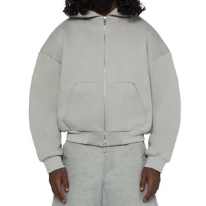 Men's Oversized Hooded Zip-Up Sweatshirt Solid Light Gray Cotton French Terry Casual Autumn Fit Regular Length Hoodies Men - Product Image 4