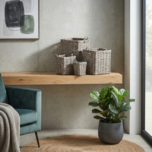 Handcrafted Kubo rattan square planter <b>basket</b> plastic liner woven grey wicker storage bin indoor outdoor <b>plant</b> pot home decor - Product Image 5