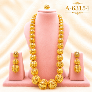 Flower Pattern 24K Gold Plated Brass Zircon Jewelry <b>Set</b> Necklace Earrings Women's Bridal Trendy Style A-63157 - Product Image 3