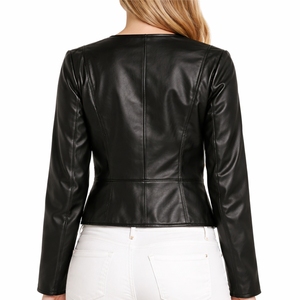 Veste en cuir ajustée pour femme, veste en cuir élégante pour un usage quotidien moderne et décontracté, fermeture éclair intégrale sur le devant, manches longues - Product Image 2