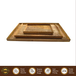 Juego de 3 bandejas rectangulares para servir alimentos, hechas a mano, de madera de mango 100% natural, de diseño moderno y calidad premium, para el hogar y restaurantes. - Product Image 2