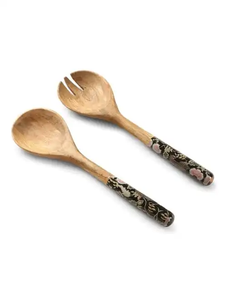Wooden SERVING SPOON SET with BLUE COATED HANDLE <b>SALAD</b> <b>TOOLS</b> DISHWASHER SAFE - Product Image 6
