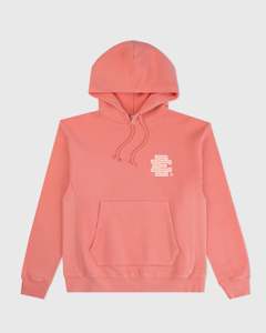 Coral Hooded Sweatshirt Unisex Regular Fit Cotton French Terry Pocket Front Logo Casual Autumn Wear - Product Image 1