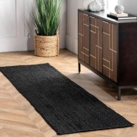 Modern Black Jute Hall Runner Woven Boho Area Carpet For Indoor Home Decor