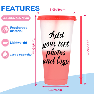 Vasos de Plástico de 24oz <span class=keywords><strong>con</strong></span> Cambio de Color <span class=keywords><strong>y</strong></span> Logotipo Personalizado por Sublimación, Novedad de Verano, Taza de Café para Exteriores <span class=keywords><strong>con</strong></span> Tapa - Product Image 3