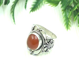 Handmade 925 Sterling Silver Carnelian <b>Ring</b> Vintage Oval Gemstone <b>Adjustable</b> <b>Ring</b> Boho Ethnic Statement Jewelry for Men Women - Product Image 4