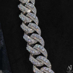AARVA JEWELS Hiphop Moissanite <b>Statement</b> <b>Necklace</b> 925 Silver Rhodium Plated Link Chain Luxury Unisex Party Everyday Wear - Product Image 4