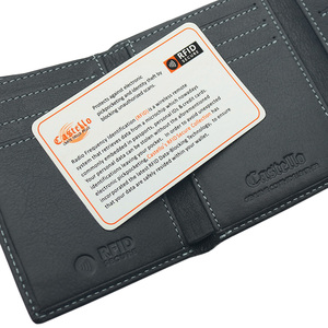 [Superventas] Cartera Castello de Cuero Vacuno Genuino, Cierre Abierto, Forro de Poliéster, Unisex, Triple Pliegue, Negra - Product Image 5