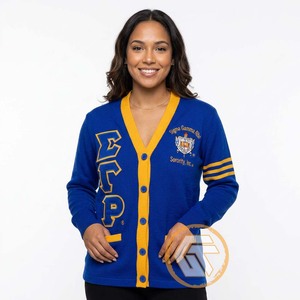 Cardigan grec personnalisé Sigma Gamma Rho en acrylique brodé avec appliques, col en V, pour femme, décontracté, de haute qualité, idéal pour l'hiver - Product Image 4