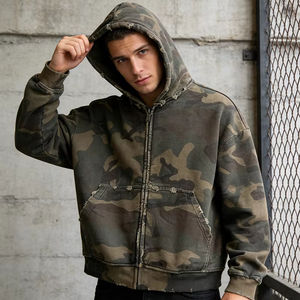 Sudaderas con Capucha de Camuflaje con Cierre Completo para Hombre, Sudaderas Casuales para Correr, Sudaderas Unisex de Algodón Francés con Capucha de Camuflaje para Mujer, Estilo Hip Hop - Product Image 3