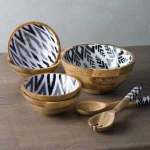 ชามไม้เคลือบลายปลาสีน้ำเงินสำหรับใส่ผลไม้และของว่าง สไตล์นอร์ดิก ด้านในเคลือบเงา - Product Image 2