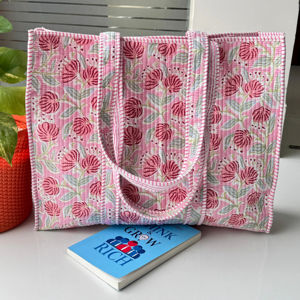 Sacs fourre-tout mini en coton imprimé floral pour femmes 2026 – Sacs de plage décontractés, sacs à main traditionnels indiens ethniques lavables - Product Image 1