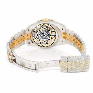 Reloj de Lujo para Hombre con Diamantes Moissanite, Esfera Roja Totalmente Adornada, Correa de Acero Inoxidable Bicolor, Cuarzo, 46mm - Product Image 2