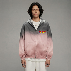 Sweat à capuche homme coupe ample de haute qualité avec effet pulvérisé, sans cordon, 100% coton molletonné, épaules tombantes, fermeture éclair robuste - Product Image 1