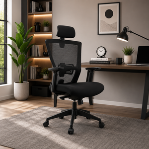 Silla Elevadora Ajustable KINSHA CVA-01, Diseño Moderno para Oficina en Casa, Asiento Ergonómico de Tela, Soporte Lumbar y Cervical, Base de Cinco Ruedas - Product Image 1