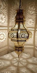 Moroccan <b>Brass</b> Hanging <b>Lantern</b> with etched pattern and gold finishing for home decoration - Product Image 6