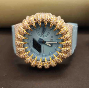 Reloj de Lujo con Moissanita, Analógico y Digital, con Alarma, Caja Redonda en Tono Dorado, Correa de Goma con Hebilla, Unisex, Estilo Urbano - Product Image 1